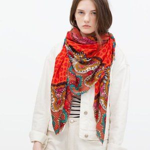 Zara Red Paisley Print Boho Light Cotton Scarf
